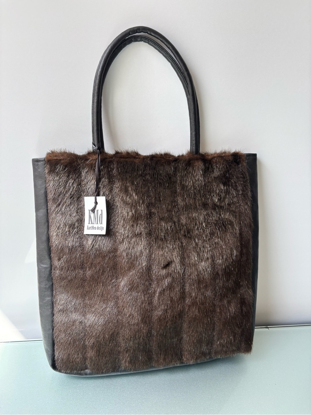 KurtMen Design Brown Faux-Fur Tote with Leather Handles